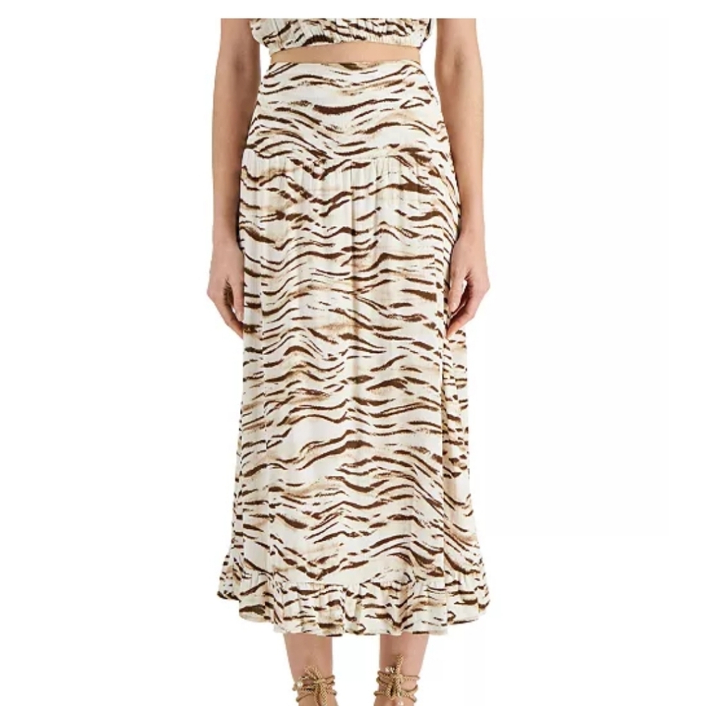 INC International Concepts Gauzy Brown  On Cream Zebra Print Skirt NWT
